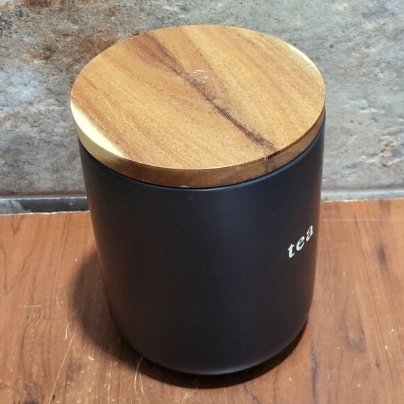 Expressions Signature Ceramic Wooden Tea Cannister Container with Lid Black - Picture 10 of 10